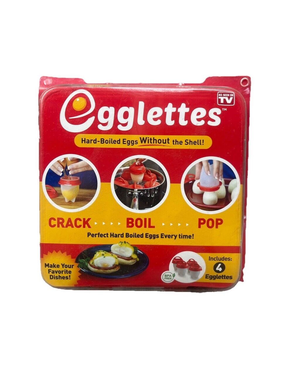 Egglettes Egg Cooker Hard Boiled Eggs without the Shell 4 Egg Cups As Seen On Tv